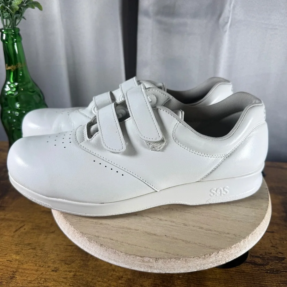 SAS Me Too Walking Shoes Womens 8 M White Comfort Hook Loop Leather Orthopedic